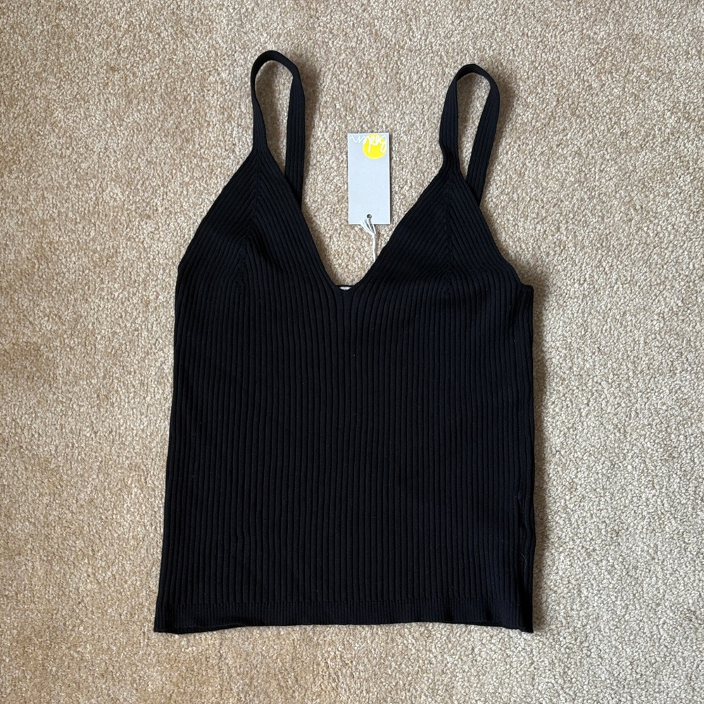 Boden Elegant Black Camisole knit tank top v neck large nwt